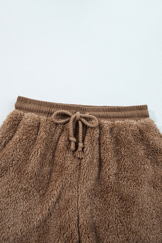 Sherpa Zip - Up Hoodie and Drawstring Shorts Set - KOKOTETE