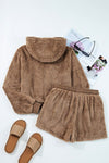 Sherpa Zip - Up Hoodie and Drawstring Shorts Set - KOKOTETE