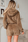 Sherpa Zip - Up Hoodie and Drawstring Shorts Set - KOKOTETE