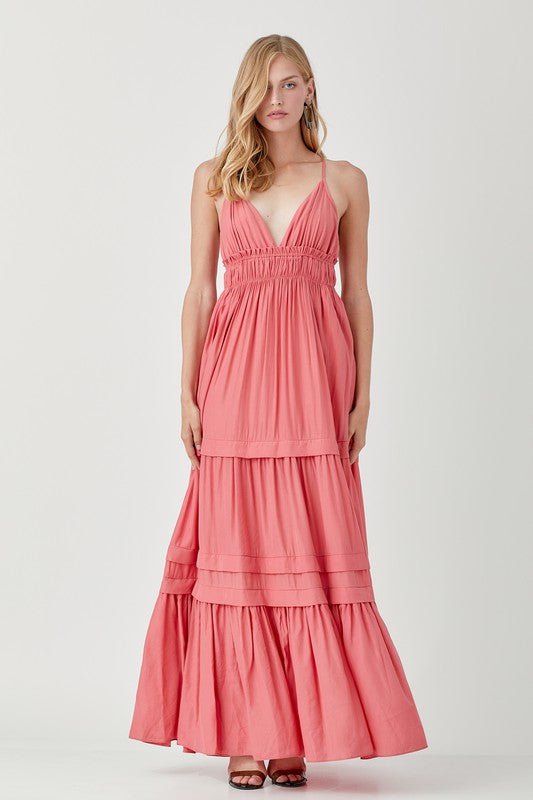Shirred Folded Detail Maxi Dress - KOKOTETE