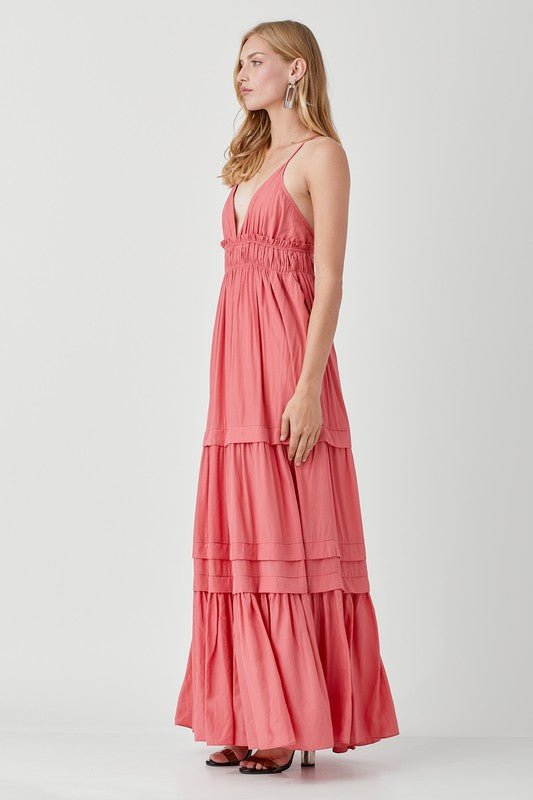 Shirred Folded Detail Maxi Dress - KOKOTETE