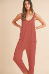 Side Pockets Pants Sleeveless V Neck Jumpsuit - KOKOTETE