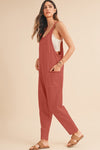 Side Pockets Pants Sleeveless V Neck Jumpsuit - KOKOTETE