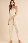 Side Pockets Pants Sleeveless V Neck Jumpsuit - KOKOTETE