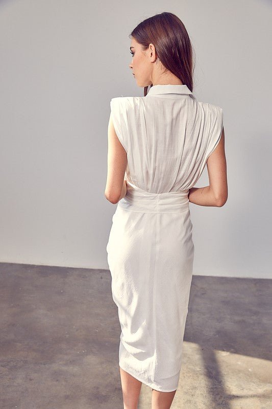 Sleeveless Button Front Tie Dress - KOKOTETE