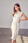 Sleeveless Button Front Tie Dress - KOKOTETE