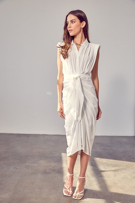 Sleeveless Button Front Tie Dress - KOKOTETE