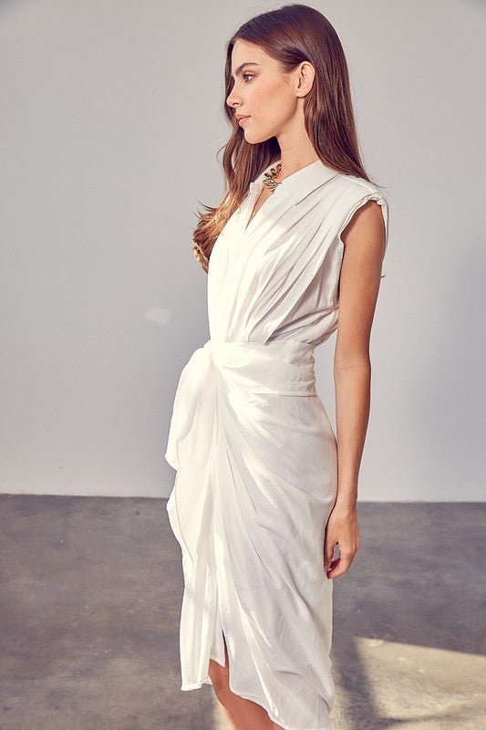 Sleeveless Button Front Tie Dress - KOKOTETE