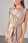 Sleeveless Button Front Tie Dress - KOKOTETE