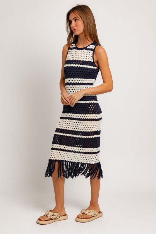 Sleeveless Crochet Effect Sweater Dress - KOKOTETE