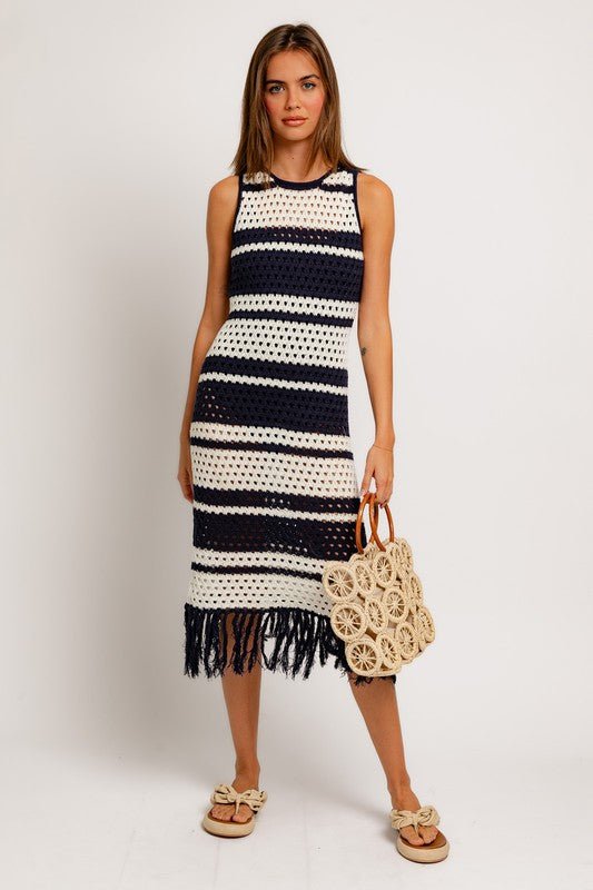 Sleeveless Crochet Effect Sweater Dress - KOKOTETE