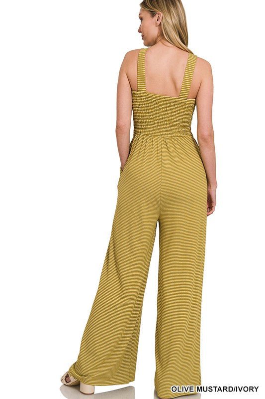 Smocked Top Striped Jumpsuit - KOKOTETE