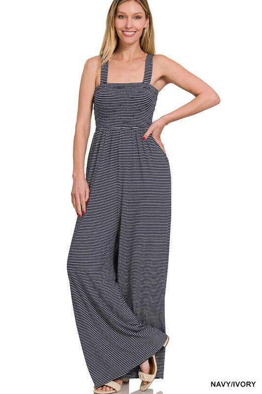 Smocked Top Striped Jumpsuit - KOKOTETE