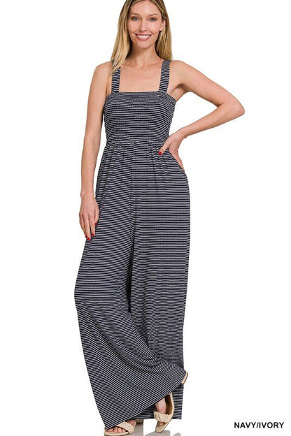 Smocked Top Striped Jumpsuit - KOKOTETE