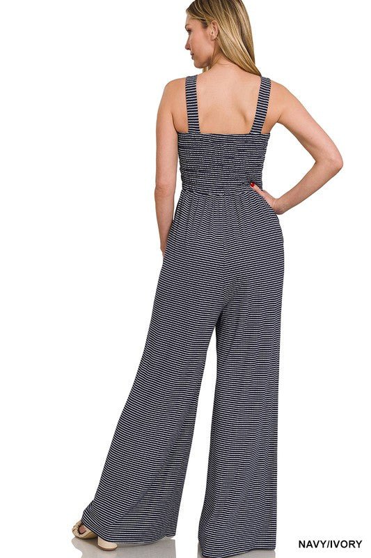 Smocked Top Striped Jumpsuit - KOKOTETE