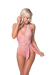 SNAKESKIN ONE PIECE TIE WAIST SWIMSUIT - KOKOTETE