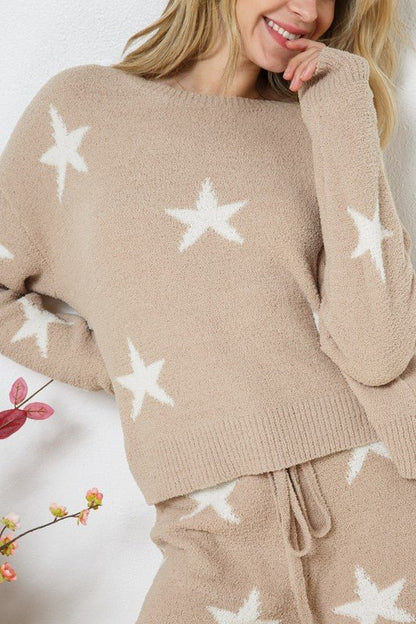 Soft Long Sleeve Star Print Top and Short Set - KOKOTETE