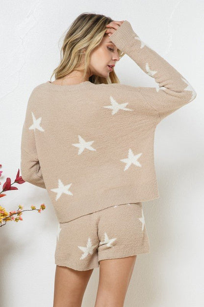 Soft Long Sleeve Star Print Top and Short Set - KOKOTETE