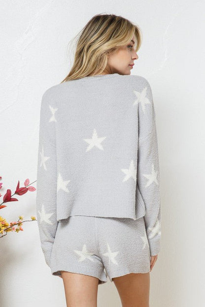 Soft Long Sleeve Star Print Top and Short Set - KOKOTETE