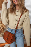 Solid Button - Up Cropped Cardigan Sweater - KOKOTETE