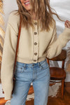 Solid Button - Up Cropped Cardigan Sweater - KOKOTETE