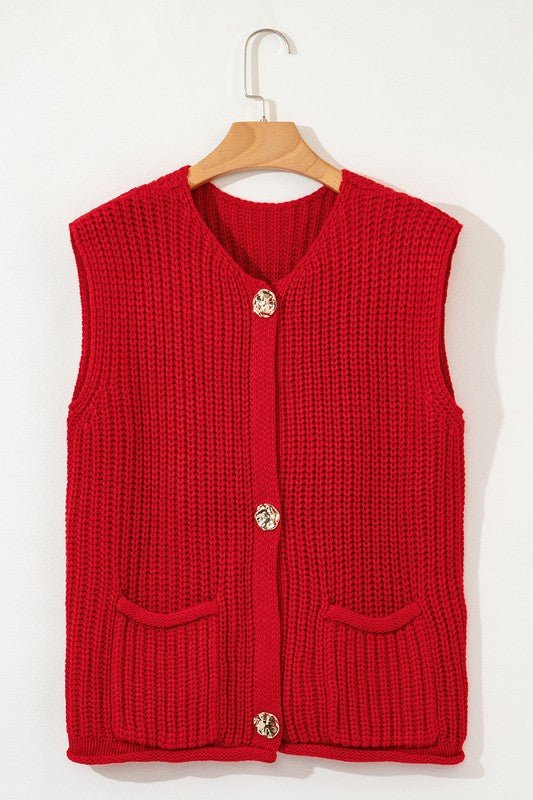SPRING Textured Knit Buttoned Sweater Vest - KOKOTETE