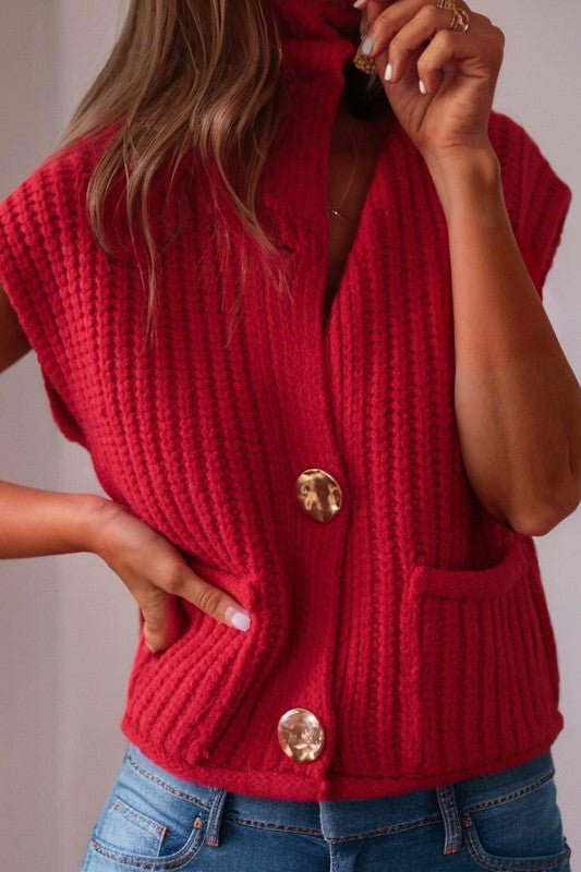 SPRING Textured Knit Buttoned Sweater Vest - KOKOTETE