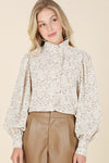 Stand collar floral frill blouse - KOKOTETE