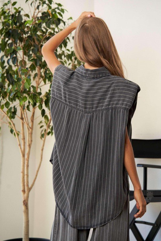 Stripe Button Down Shirt and Long Pants Set - KOKOTETE