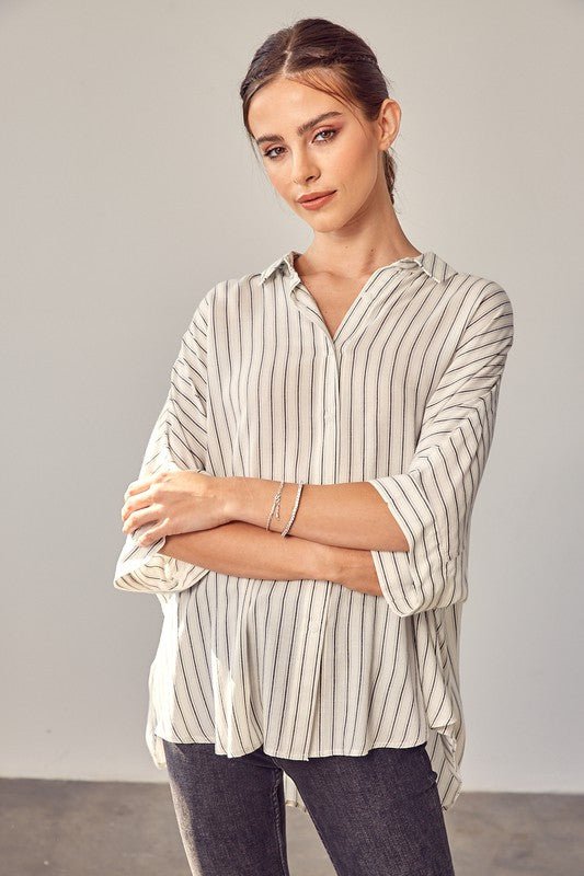 Stripe Printed Kimono Sleeve Shirt - KOKOTETE