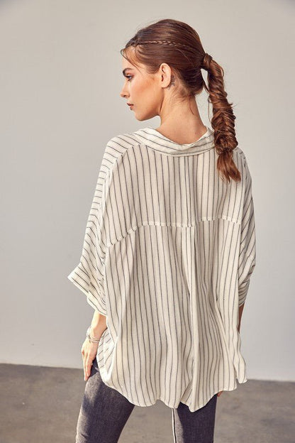 Stripe Printed Kimono Sleeve Shirt - KOKOTETE