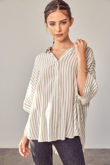 Stripe Printed Kimono Sleeve Shirt - KOKOTETE