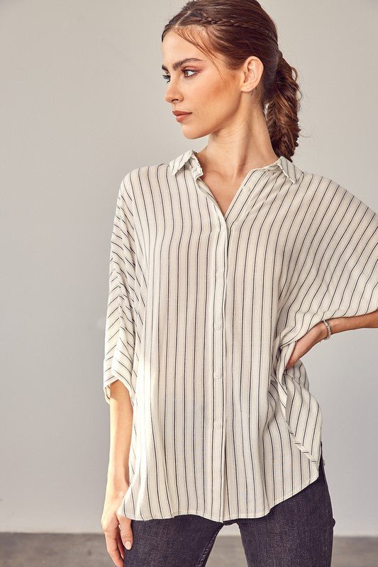 Stripe Printed Kimono Sleeve Shirt - KOKOTETE