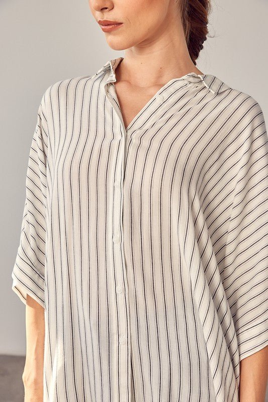 Stripe Printed Kimono Sleeve Shirt - KOKOTETE