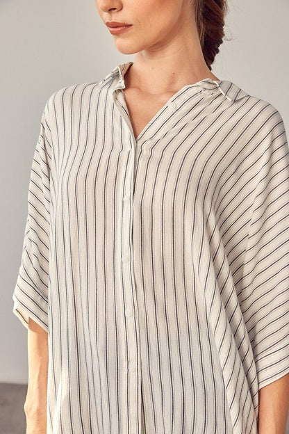 Stripe Printed Kimono Sleeve Shirt - KOKOTETE