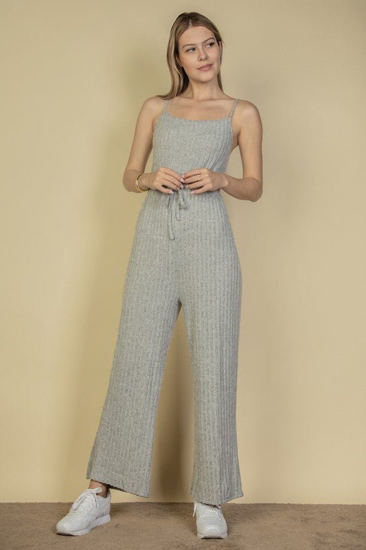 Sweater - Knit Fuzzy Frenchy Tie Front Cami Jumpsuit - KOKOTETE