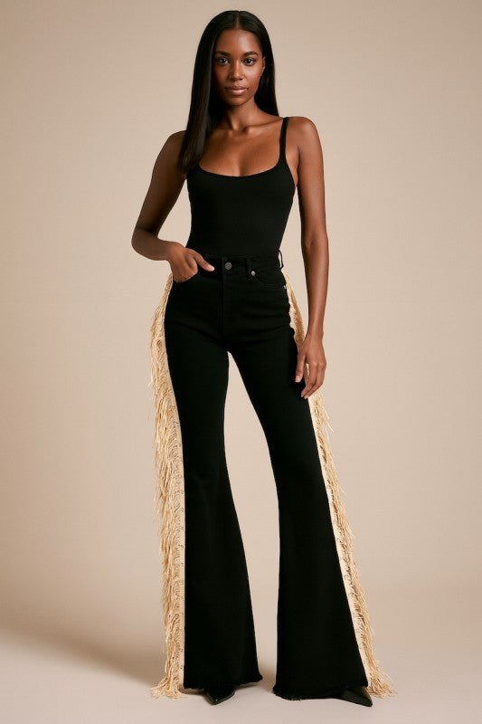 Texas Sun Bell Bottom Jean - Beige Fringe - KOKOTETE