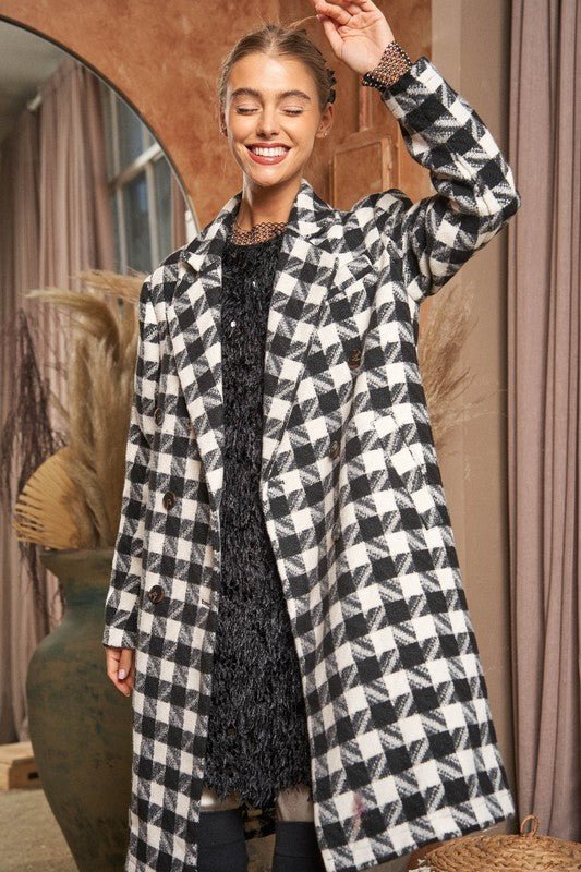 Textured Knit Tweed Double Button Coat Jacket - KOKOTETE