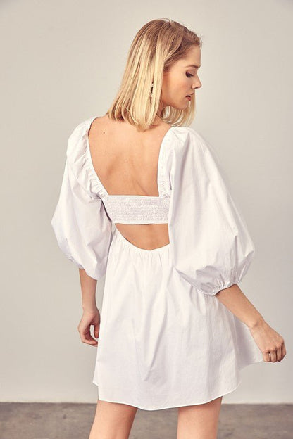 Tie Front Puff Sleeve Romper Dress - KOKOTETE