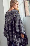 TOGGLE CLOSE PLAID PONCHO - KOKOTETE