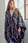 TOGGLE CLOSE PLAID PONCHO - KOKOTETE