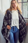 TOGGLE CLOSE PLAID PONCHO - KOKOTETE