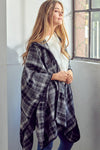 TOGGLE CLOSE PLAID PONCHO - KOKOTETE