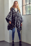 TOGGLE CLOSE PLAID PONCHO - KOKOTETE