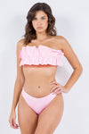 TWO PIECE TUBE TOP WITH RUCHED RUFFLE BIKINI - KOKOTETE