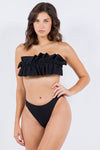 TWO PIECE TUBE TOP WITH RUCHED RUFFLE BIKINI - KOKOTETE