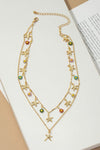 Two row star and flower charm drop necklace - KOKOTETE