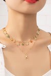 Two row star and flower charm drop necklace - KOKOTETE