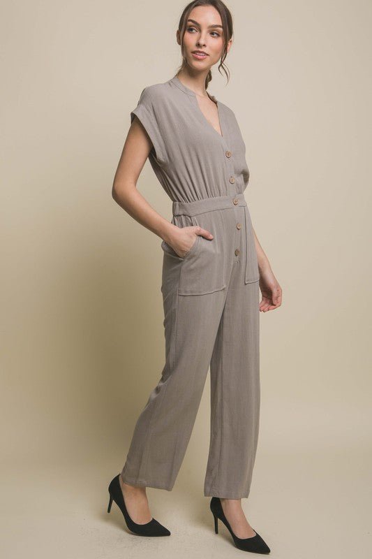 V-Neck Pocketed Jumpsuit - KOKOTETE