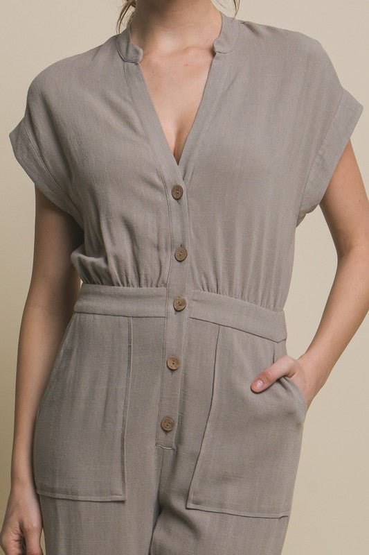 V-Neck Pocketed Jumpsuit - KOKOTETE